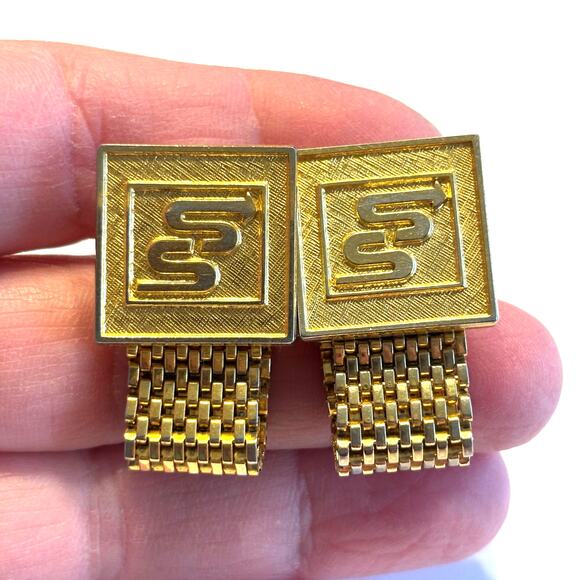 Gold wrap Cufflinks vintage mid century men’s jewelry unique embossed design - Picture 7 of 7
